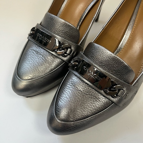 Coach Metallic Silver Leather Platform Loafers Size 6.5B - Picture 8 of 12